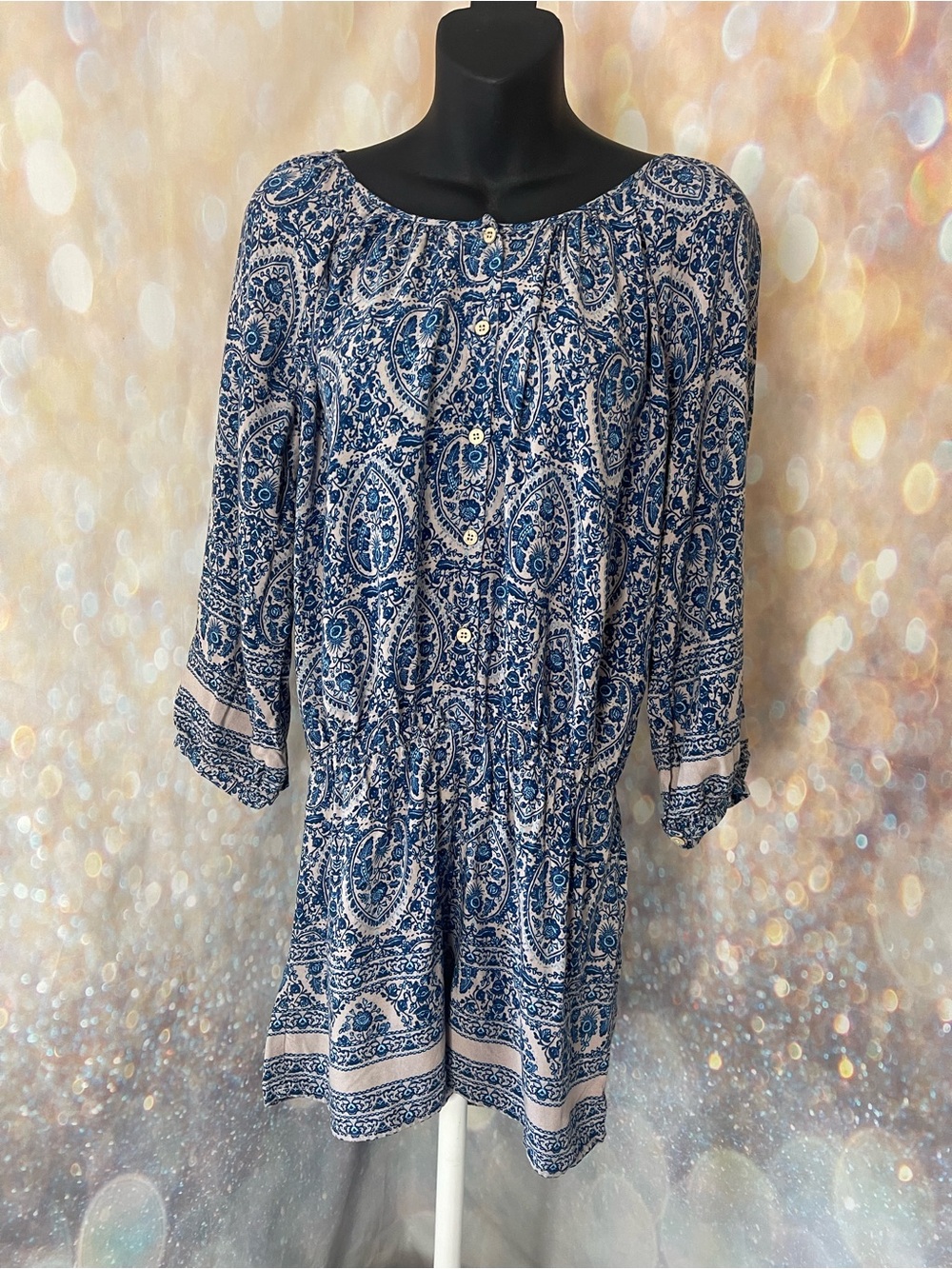 COPE Romper Blue Paisley EUC Size Medium Boho